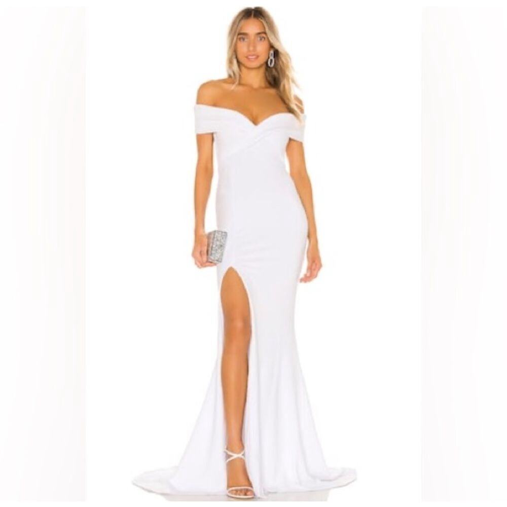 NWT Nookie Neptune White Off-Shoulder Mermaid Gown Size L Prom Bridal